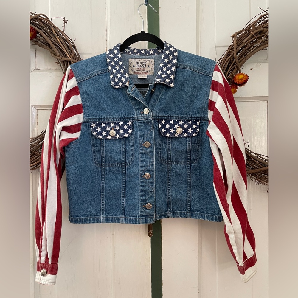 Quizz Jeans Read White and Blue Jeans Jacket Women's Size M